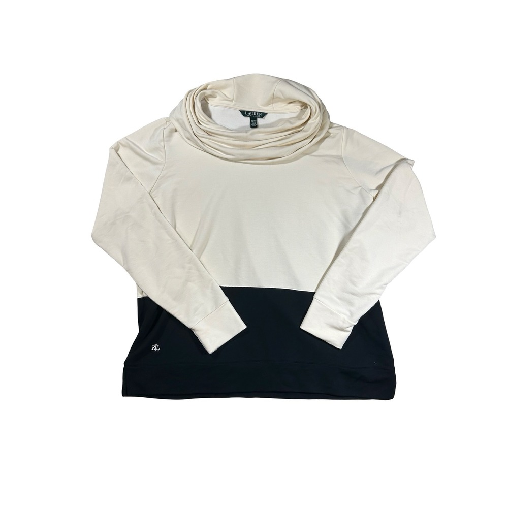 Lauren Ralph Lauren Cowl Neck Colorblock Sweatshirt Cream Black XL